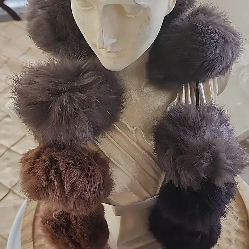 Faux Fur Puff Stoll Chocolate Brown